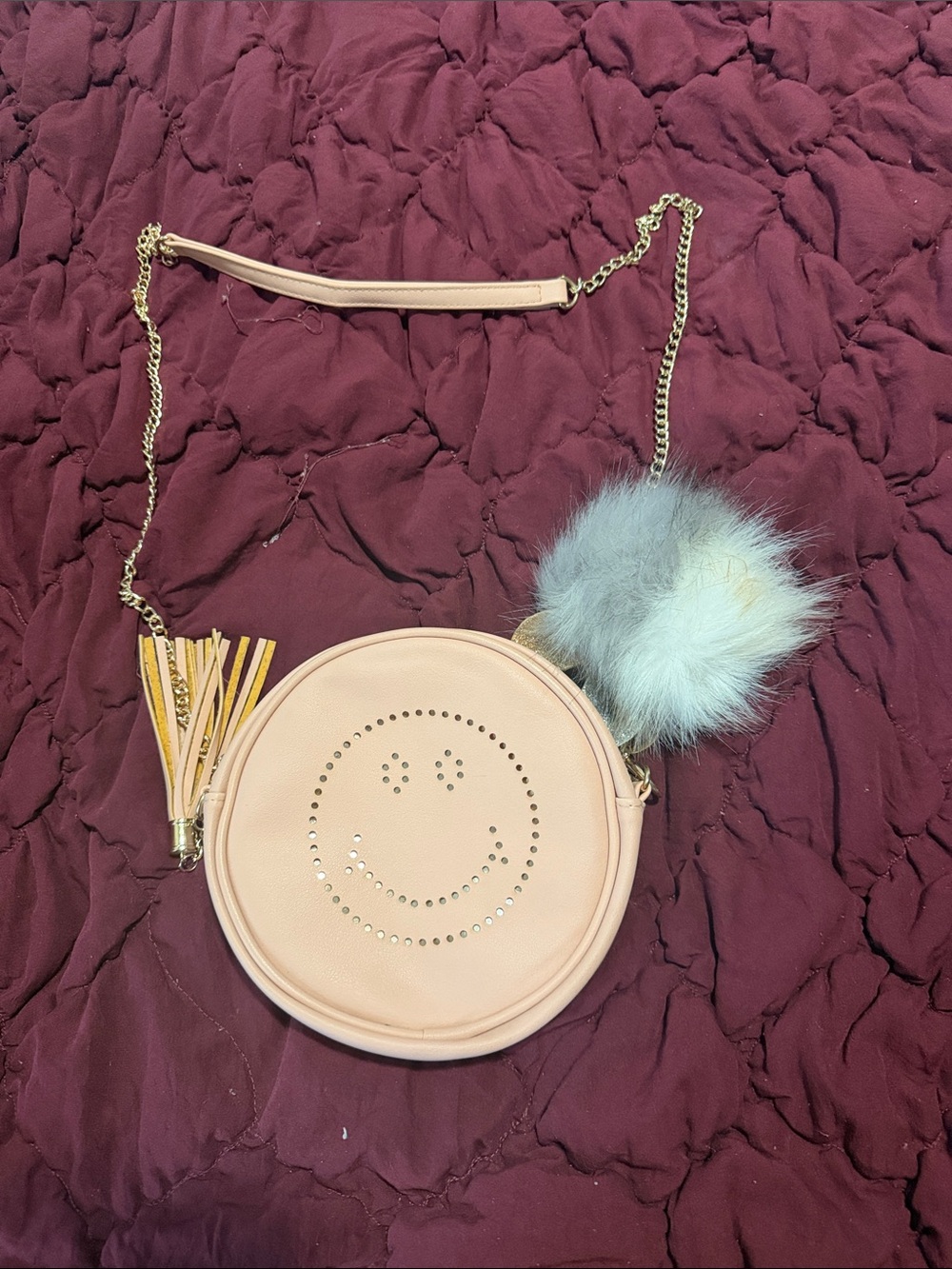 Unlisted Light Pink Round Crossbody with Gold Chain, Tassel & Pom